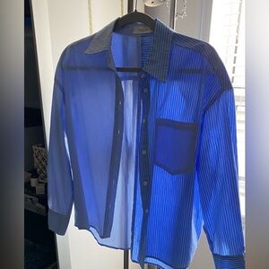 Light Blue Multi Striped Button Down Shirt - Size S/M